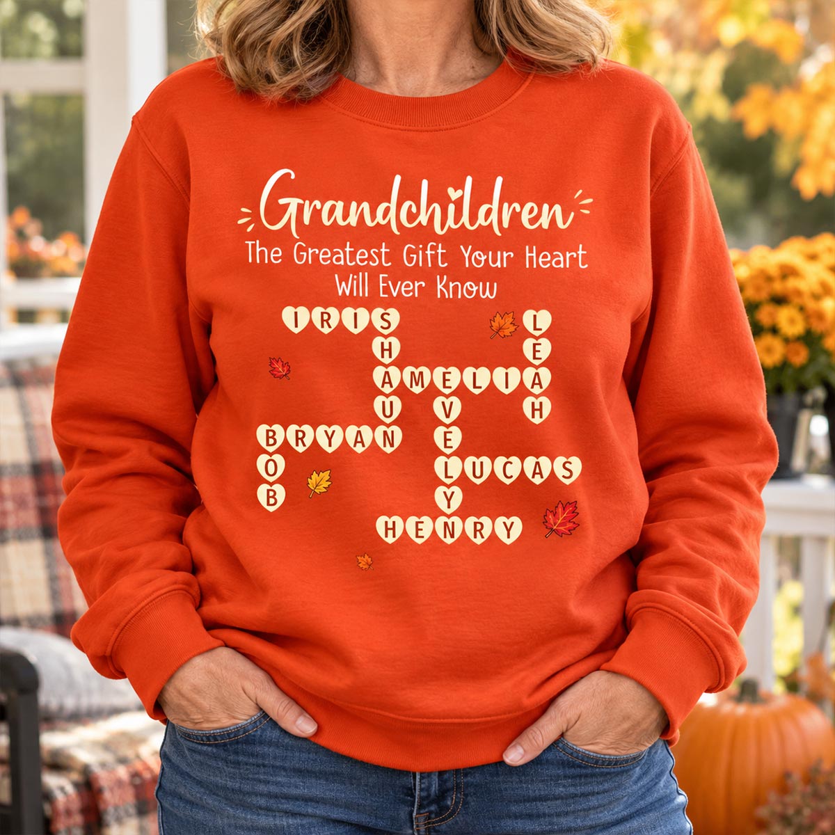 Grandkids Make Life Grand Crossword Puzzle Art - Personalized Shirt - Fall Season Cozy Gift For Grandma