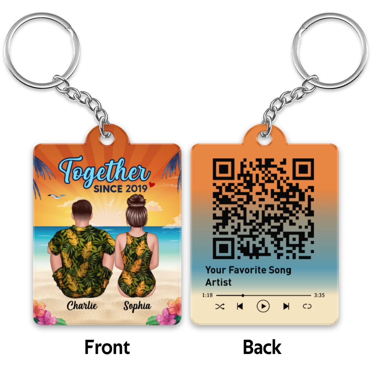 Couple Back View Summer Vibe Favorite Song QR Code Personalized Acrylic Keychain
