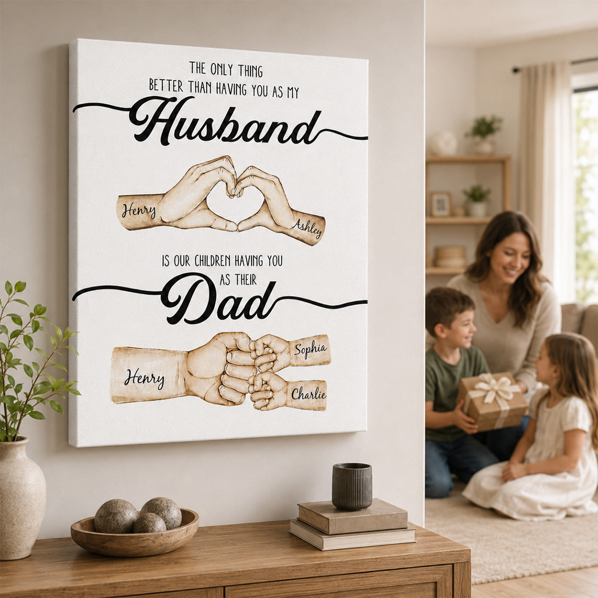 The Only Thing Better Husband Dad Hands - Personalized Canvas - Gift For Dad, Gift For Husband, Gift For Grandpa