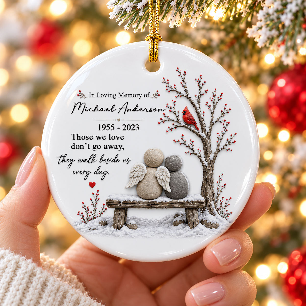 Cardinal Remembrance Gift - Personalized Ceramic Ornament - Custom Name Angel Keepsake, Sympathy Gift
