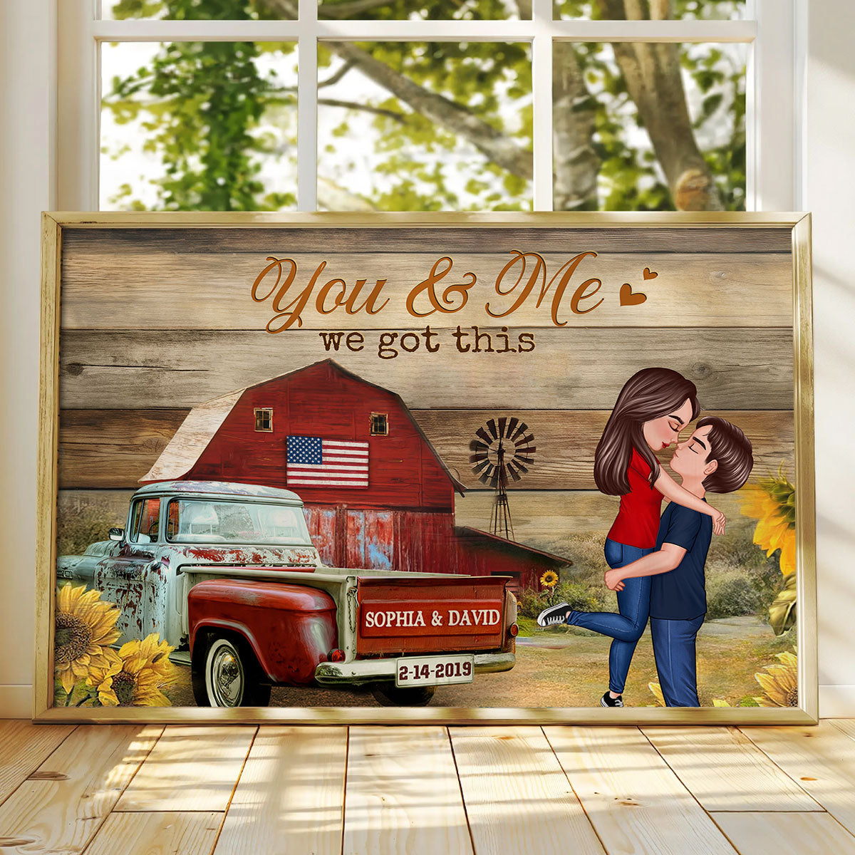 Couple Hugging Kissing Vintage Truck Farmhouse Personalized Poster, Anniversary  Gift For Him, Her, Husband, Wife