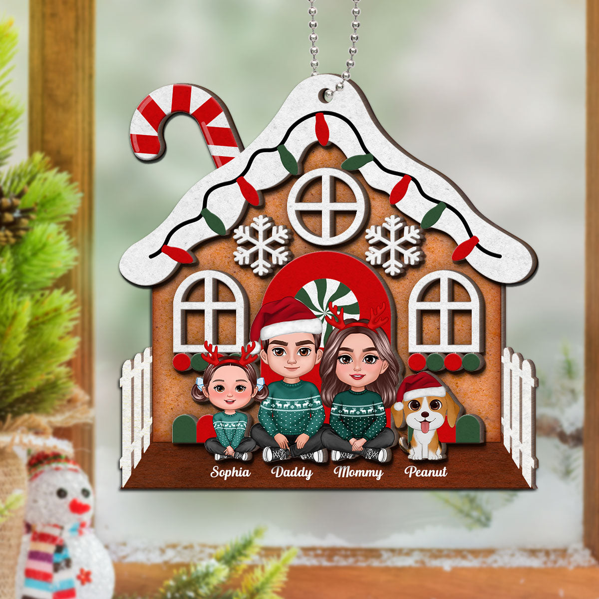 Gingerbread House Family Christmas Decor Personalized 2-Layer Wooden Ornament