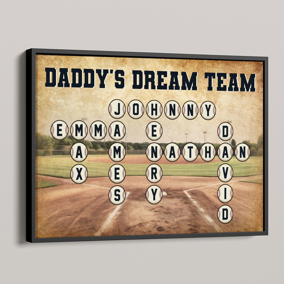 Baseball Daddy's Team Crossword Puzzle Art Personalized Poster