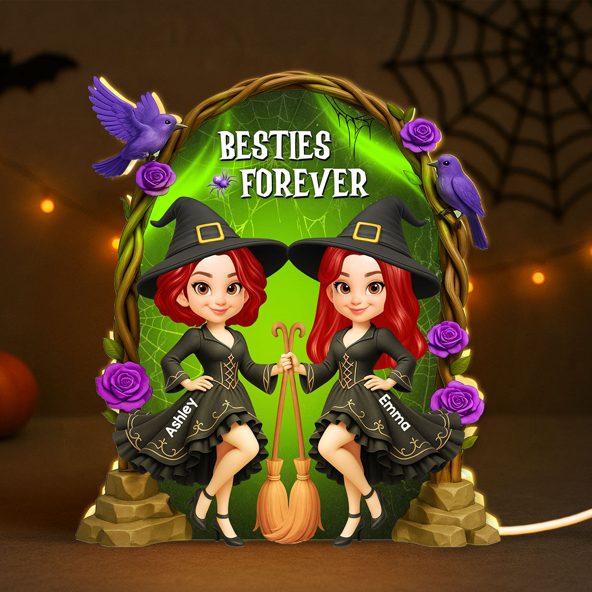 Purple And Green Halloween Gate Besties Sisters Witch Personalized Light Box