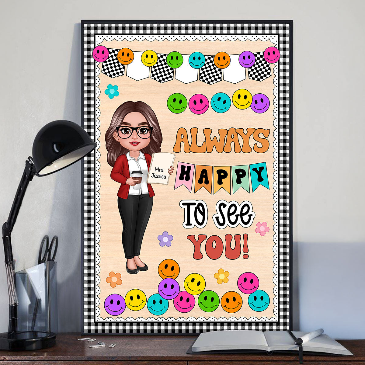 Teacher Happy To See Your Face Personalized Poster, Classroom Decoration, Back To School Poster