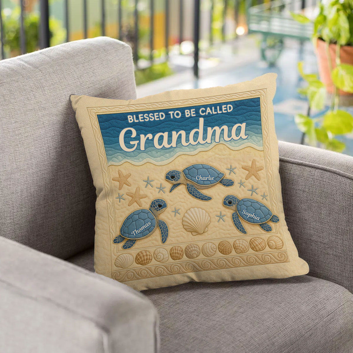 Blessed To Be Called Grandma 3D Effect Turtles Personalized Pillow, Heartfelt Gift For Grandma