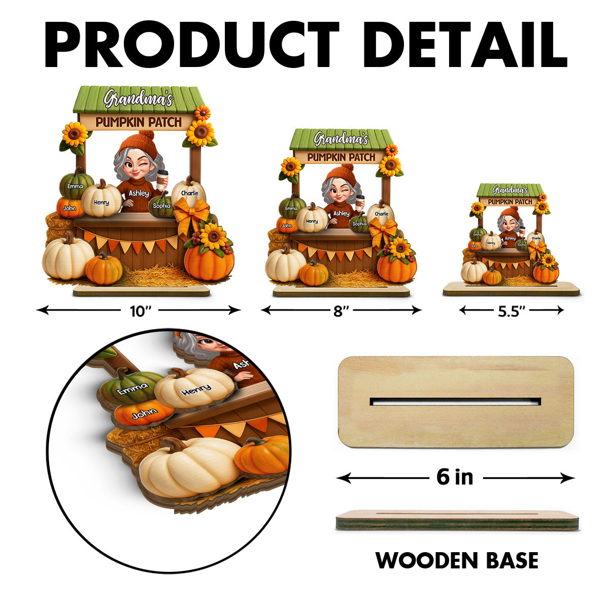 Grandma Mom Fall Season Pumpkin Stand 3D Effect Personalized Wooden Plaque