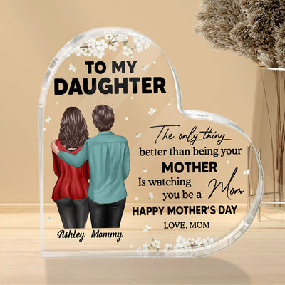 To My Daughter From Mom Happy Mother's Day Floral Personalized Heart Acrylic Block Plaque, Gift For Daughter