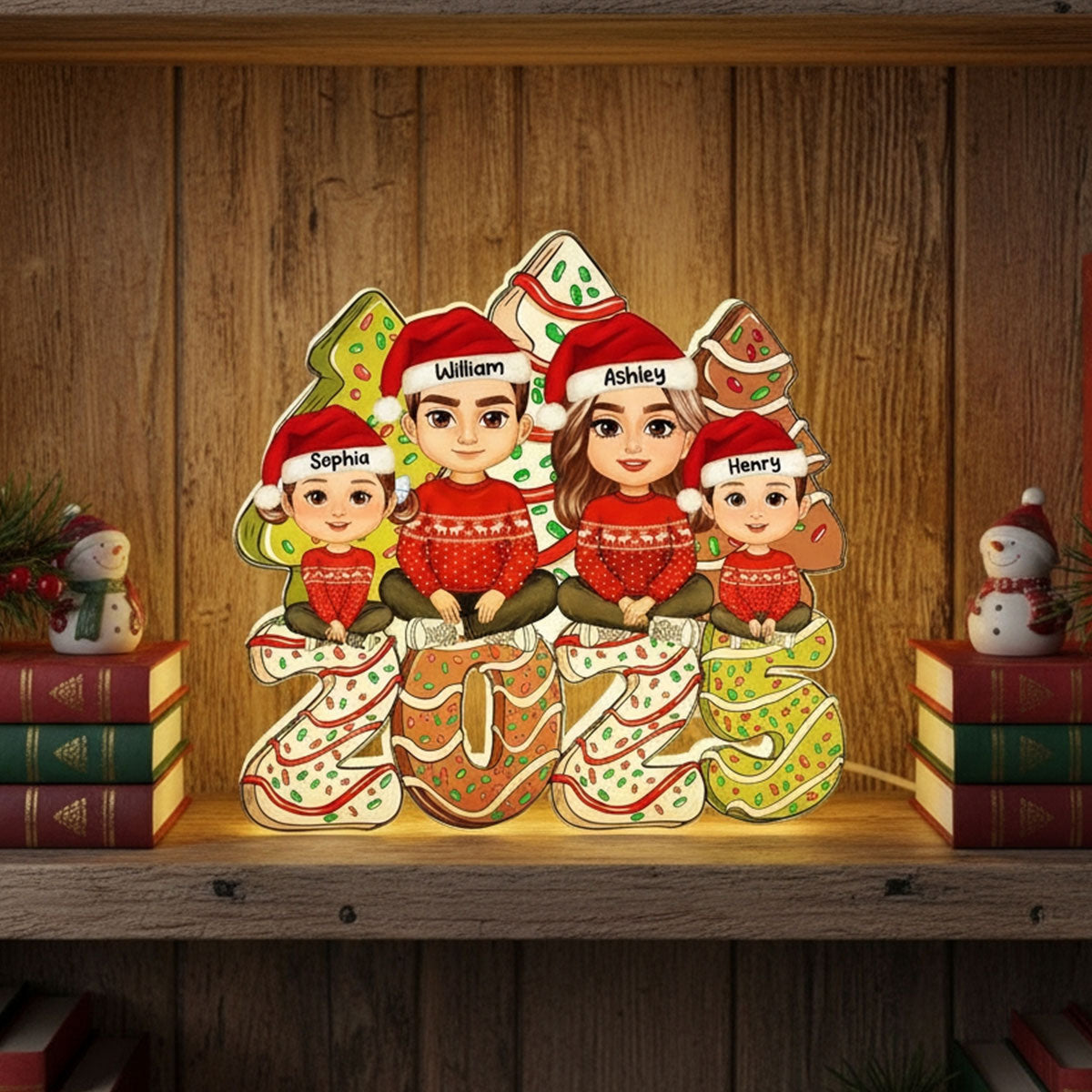 Christmas Tree Cake Family Personalized LED Light Box