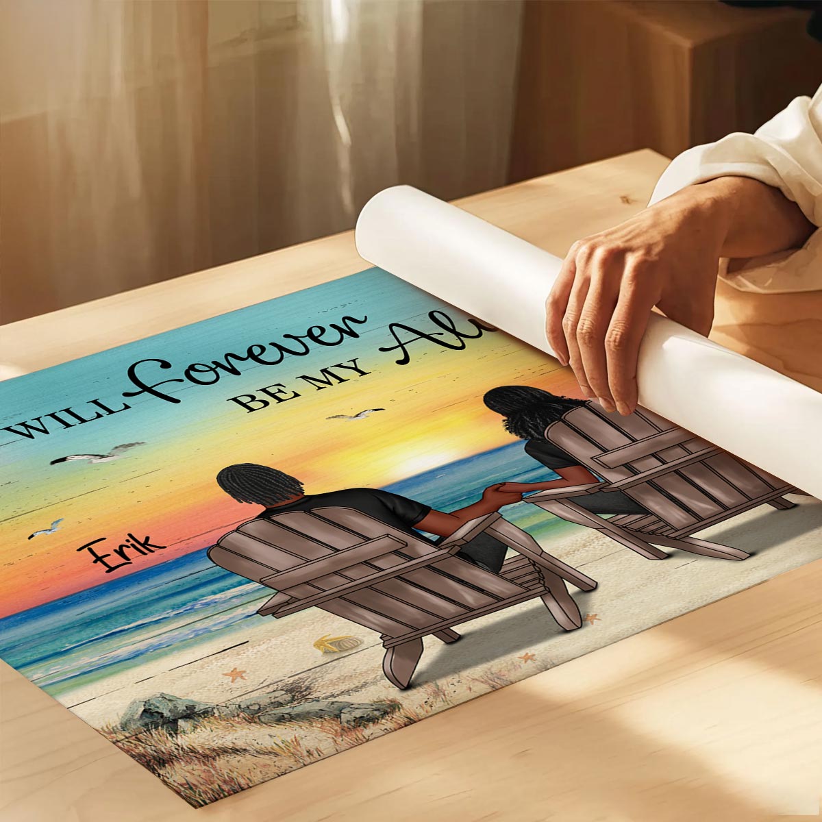 Eternal Love Couple Beach Landscape Retro Vintage Personalized Poster, Heartfelt Anniversary Gift, Wedding Gift, Birthday Gift For Couple, For Him, For Her