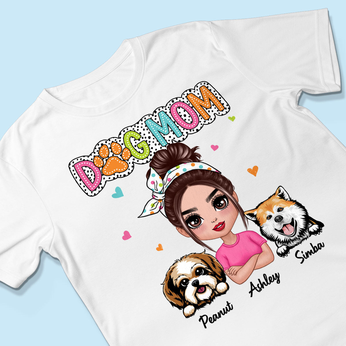 Dog Mom Summer Vibe Dots Sassy Woman & Peeking Dogs Personalized Shirt