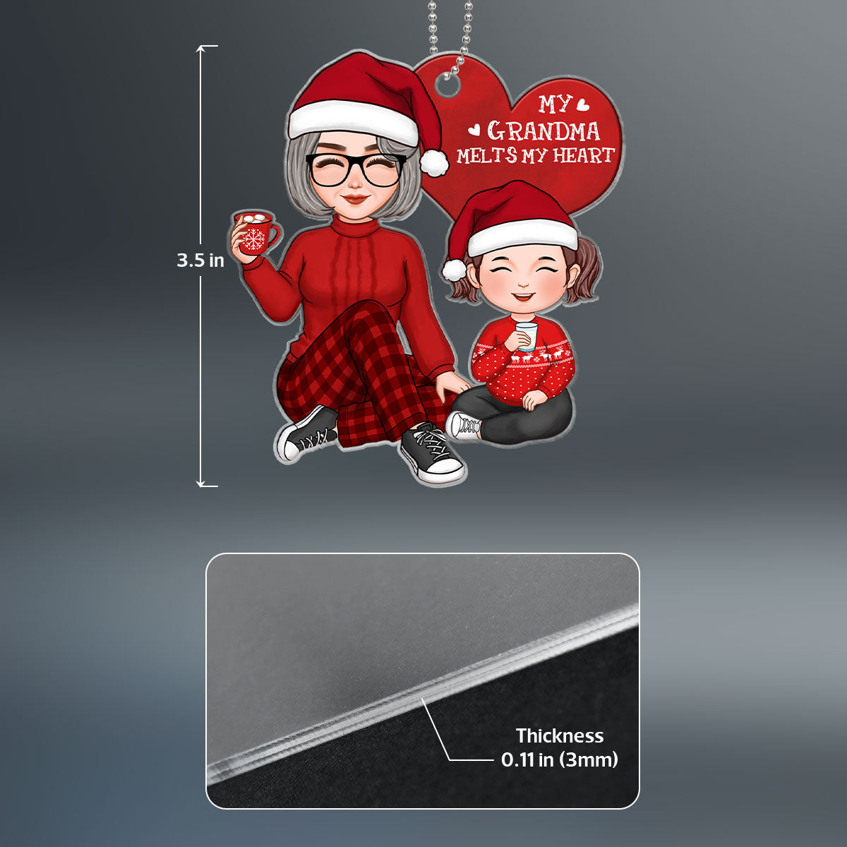 Cute Grandma And Grandkids Sitting Christmas Gift Personalized Acrylic Ornament