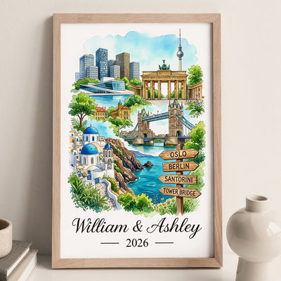 Our Adventures Custom Names & Year - Personalized Poster - Travel Christmas Keepsake Gift For Couples, Husband, Wife, Boyfriend, Girlfriend