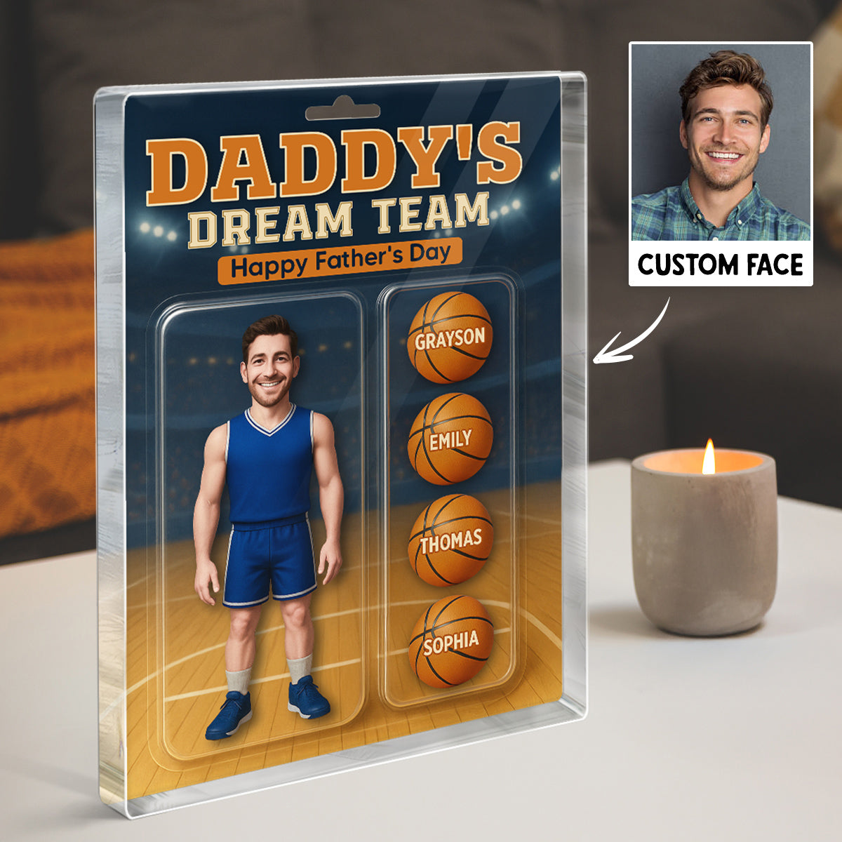 3D Effect Basketball Dad Custom Figure Personalized Rectangle Flat Acrylic Block Plaque