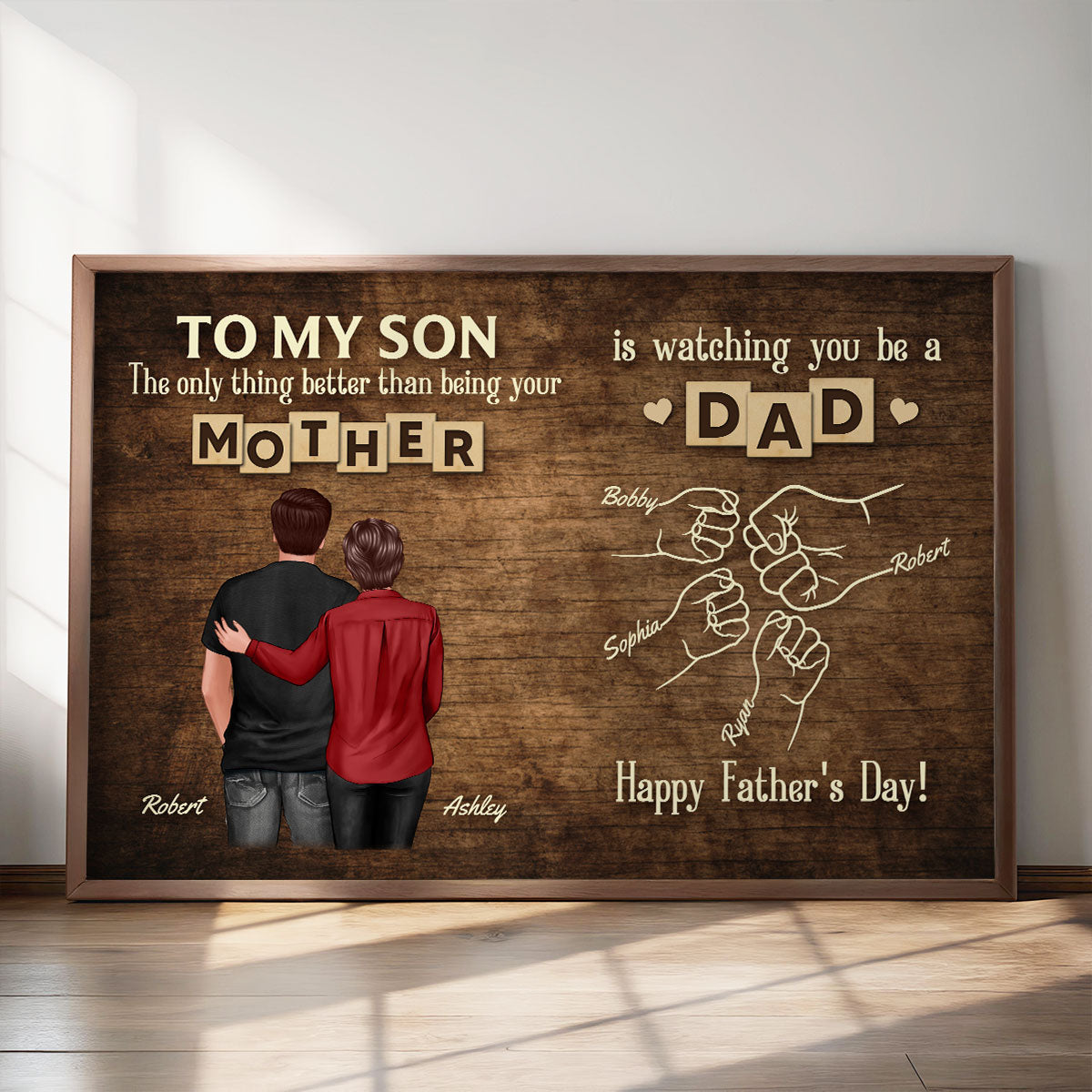 From Mom Dad To Son Watching You Be A Dad Word Tiles Fist Bump Personalized Poster, Gift For Son