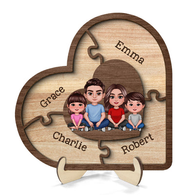 Puzzle Heart Together We Make A Family Personalized 2-Layer Wooden Plaque