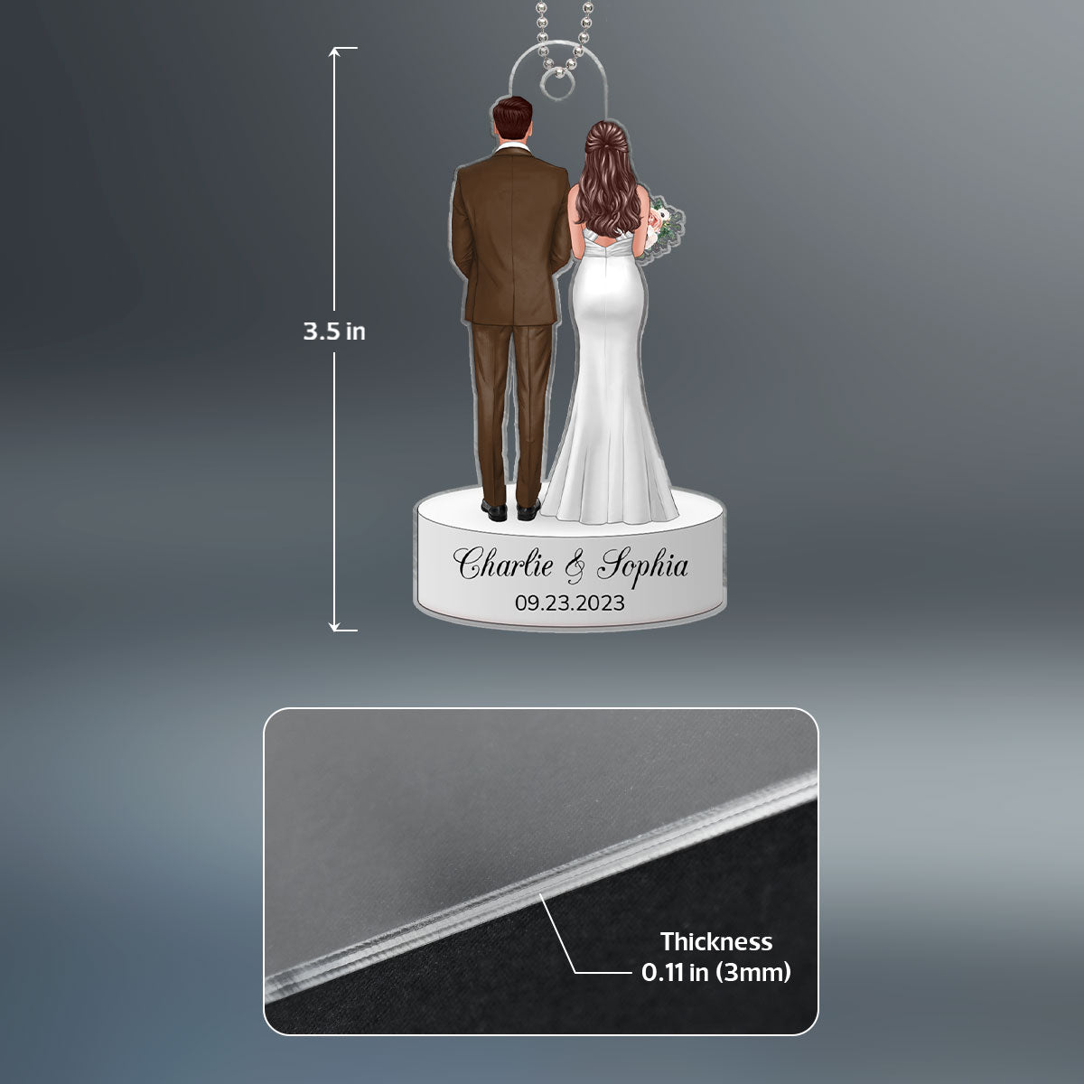 Bride & Groom Back View Wedding Keepsake Christmas Decor Personalized Acrylic Ornament
