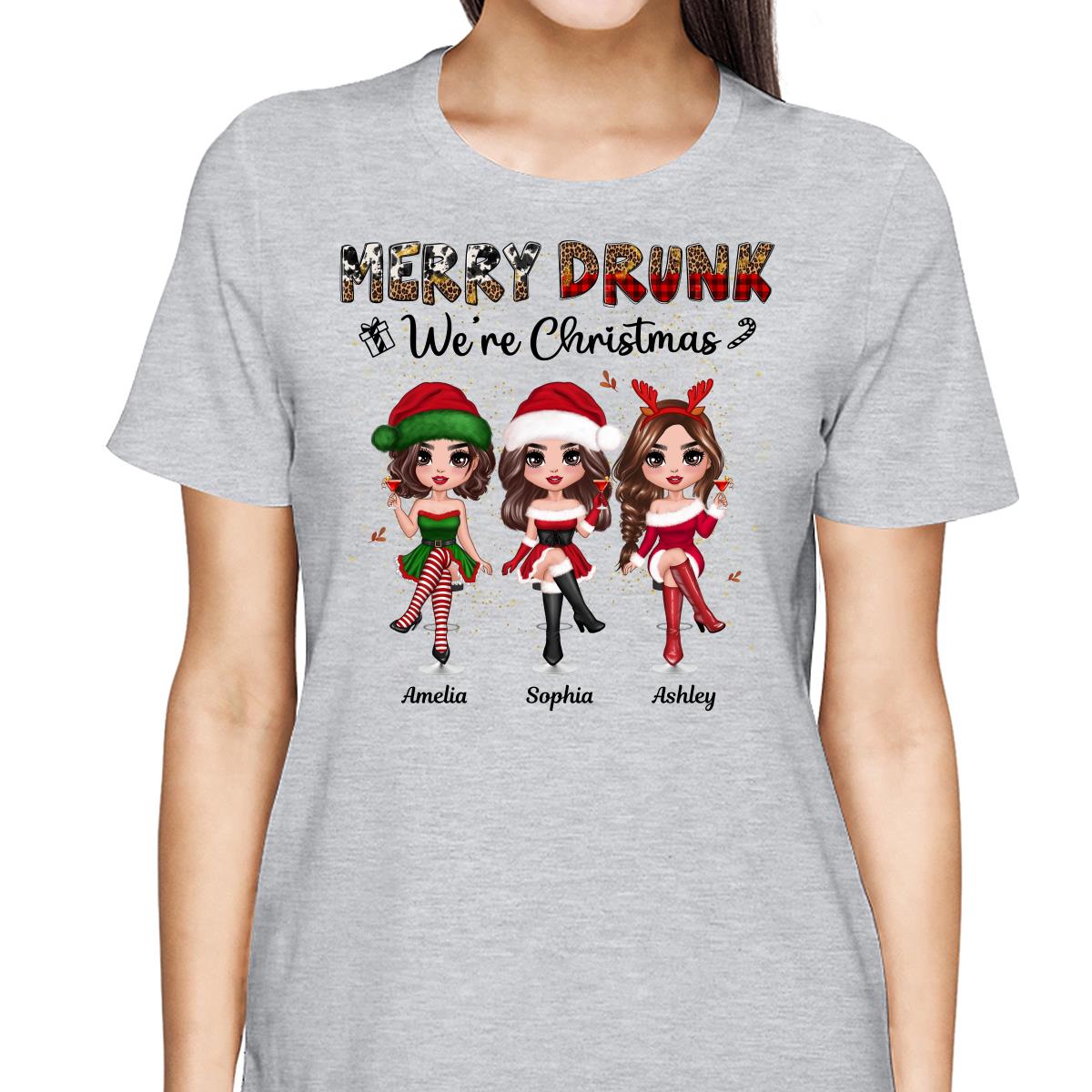Merry Drink We‘re Christmas Besties Best Friends Personalized Shirt