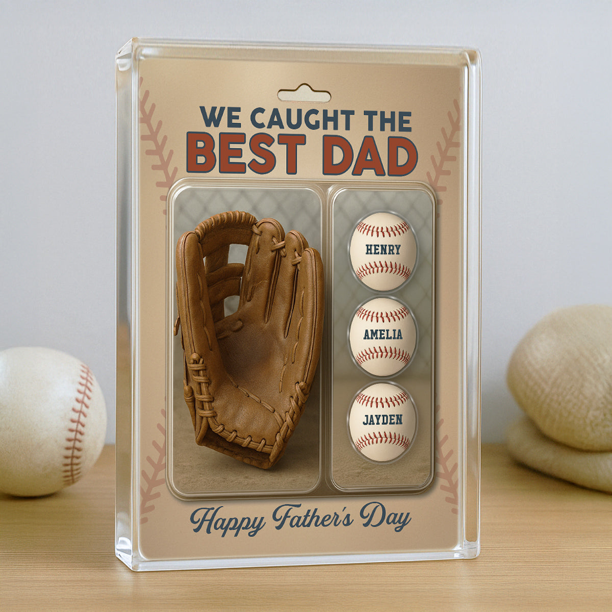 We Caught The Best Dad Grandpa Baseball & Glove Figures Style - Personalized Acrylic Block Plaque - Gift For Dad, Gift For Husband, Gift For Grandpa