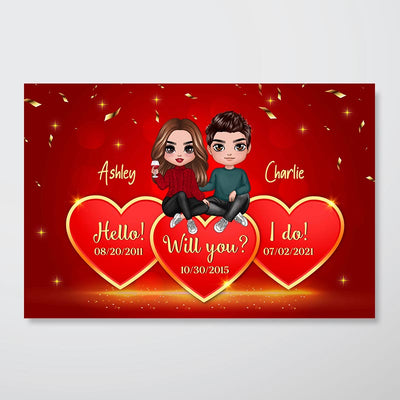 Couple Sitting On Hearts Anniversary Valentine‘s Day Gift For Him For Her Personalized Poster