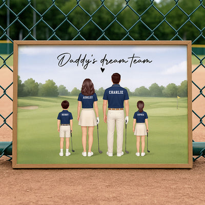 Daddy's Team Golf Family Back View Personalized Poster, Father's Day Gift