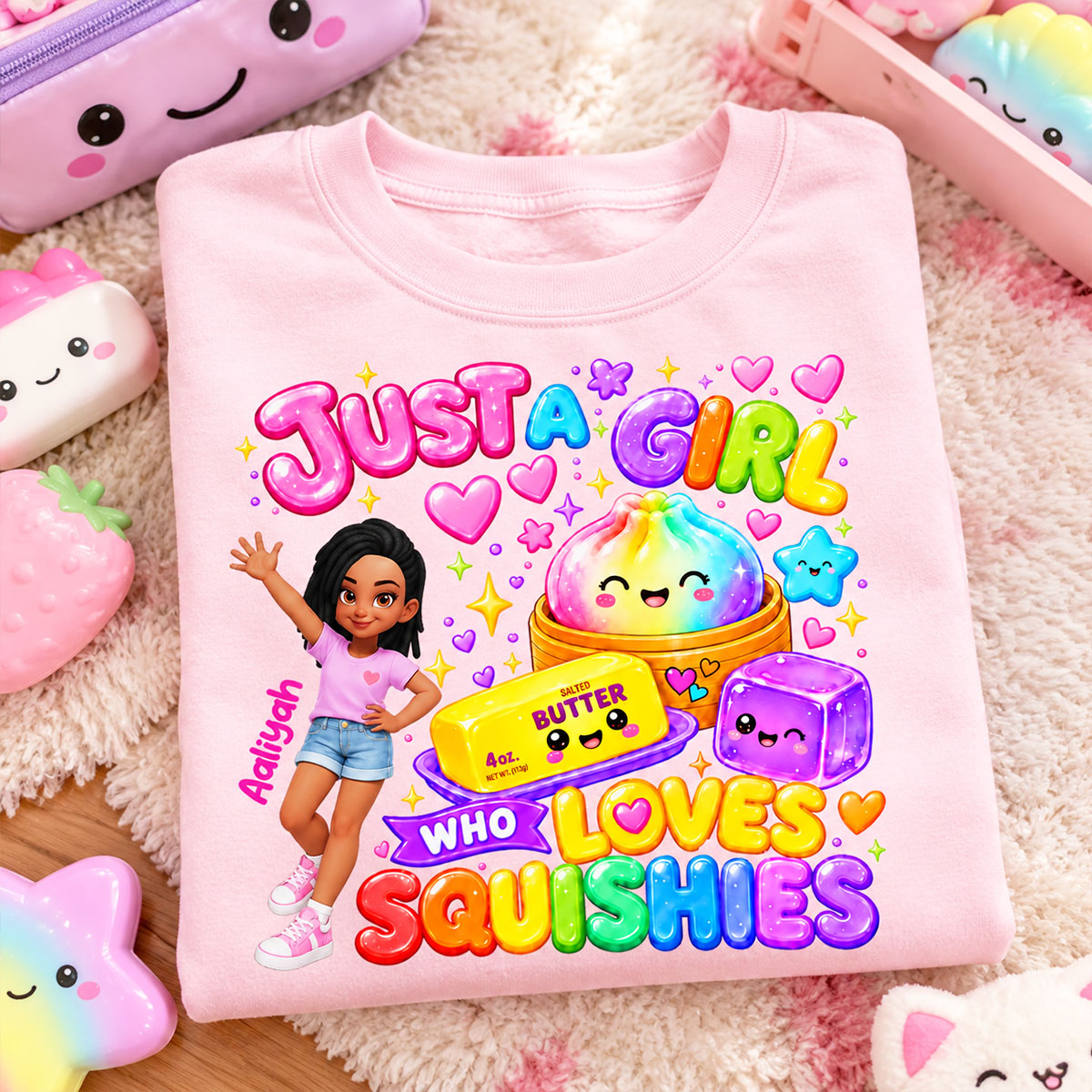 Just A Girl Who Loves Squishies - Personalized Shirt - Christmas Gift For Girl, Granddaughter, Daughter