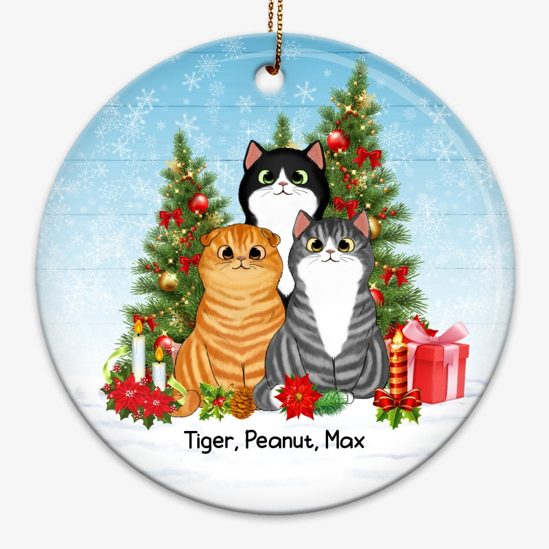 Meowy Christmas Cats Christmas Tree Personalized Circle Ornament
