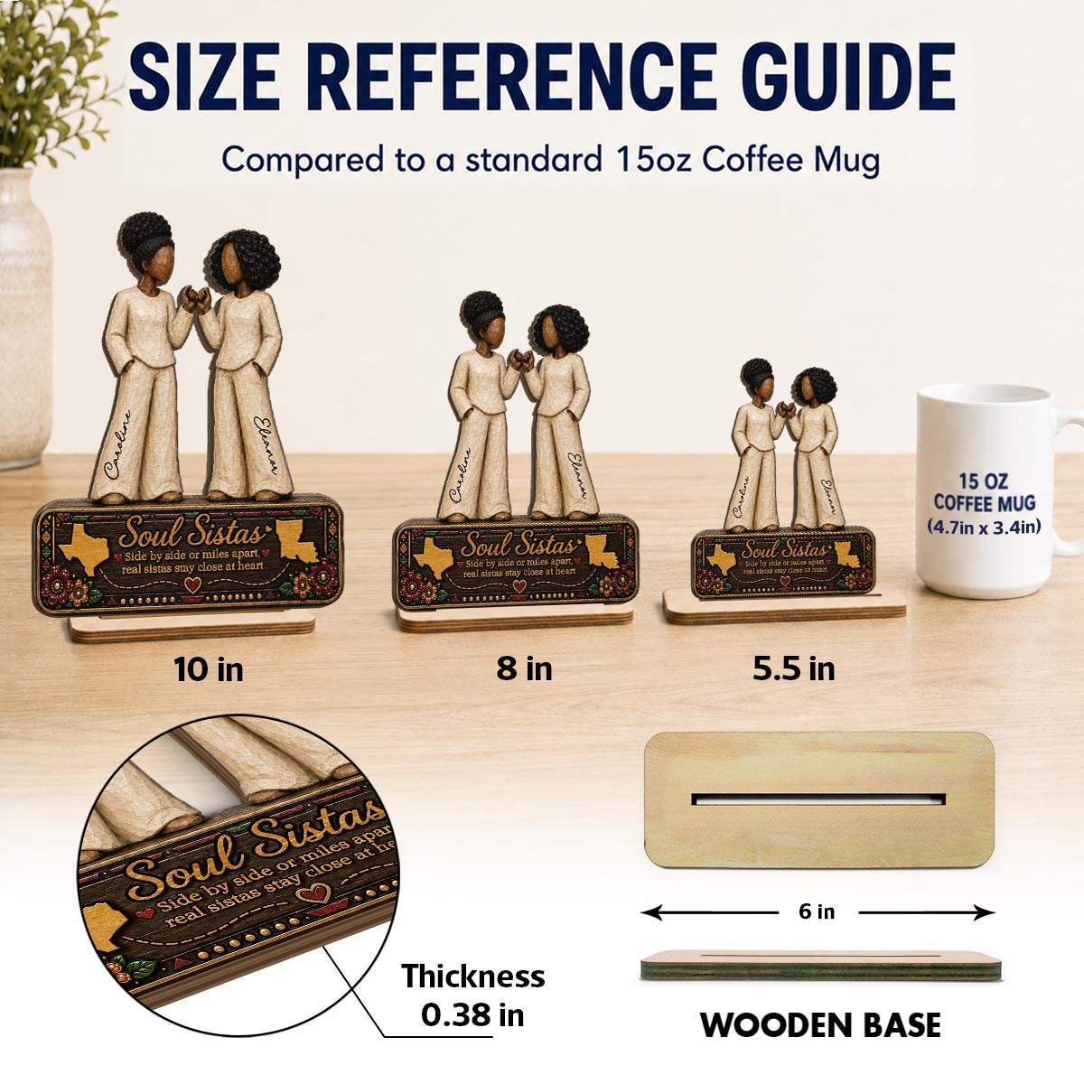 Long Distance Soul Sistas Pinky Promise 2D Flat - Personalized 2-Layered Wooden Plaque - Long Distance Friendship Keepsake