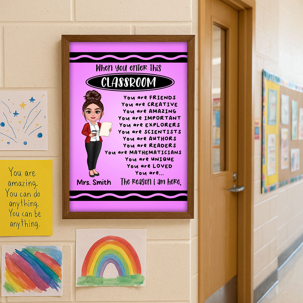 Teacher Crayon Pattern When You Enter This Classroom Personalized Poster| Back To School, Motivation Classroom Decoration