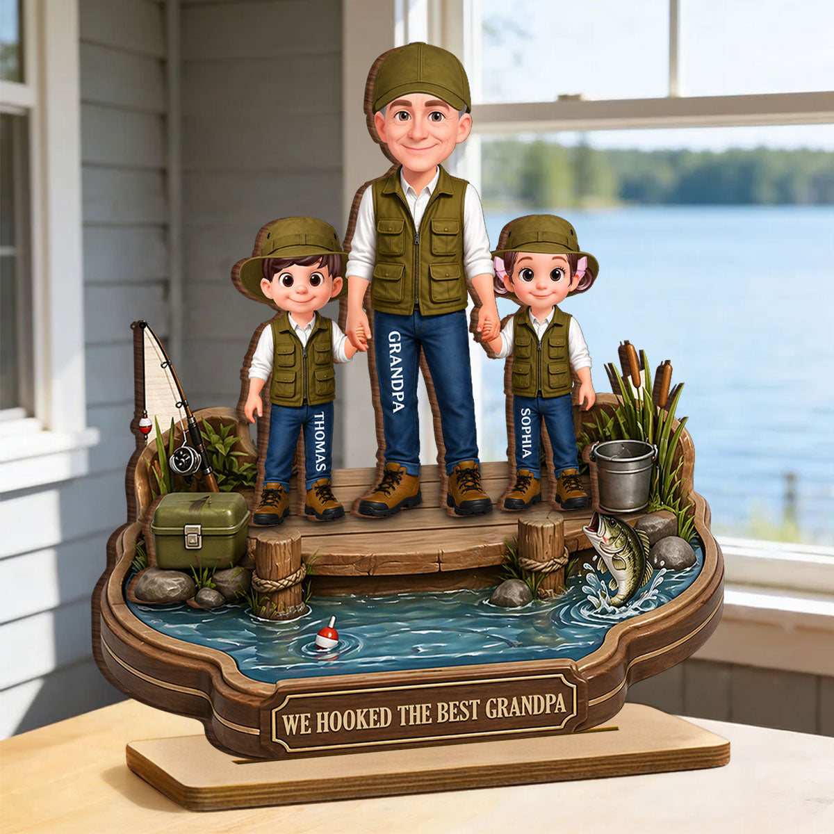 Grandpa's Little Fishing Partners - Personalized 2-Layered Wooden Plaque - Heartfelt Gift For Fishing Grandpa