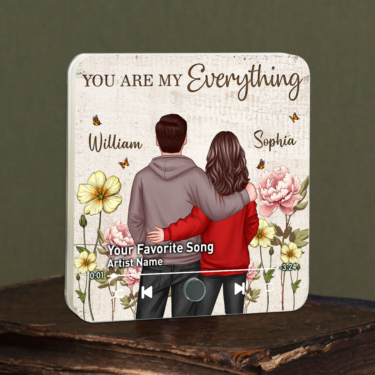 Couple Birth Month Flower Favorite Song Personalized Music Fridge Magnet, Heartfelt Gift For Couple, For Him, For Her, Boyfriend, Girlfriend, Husband, Wife