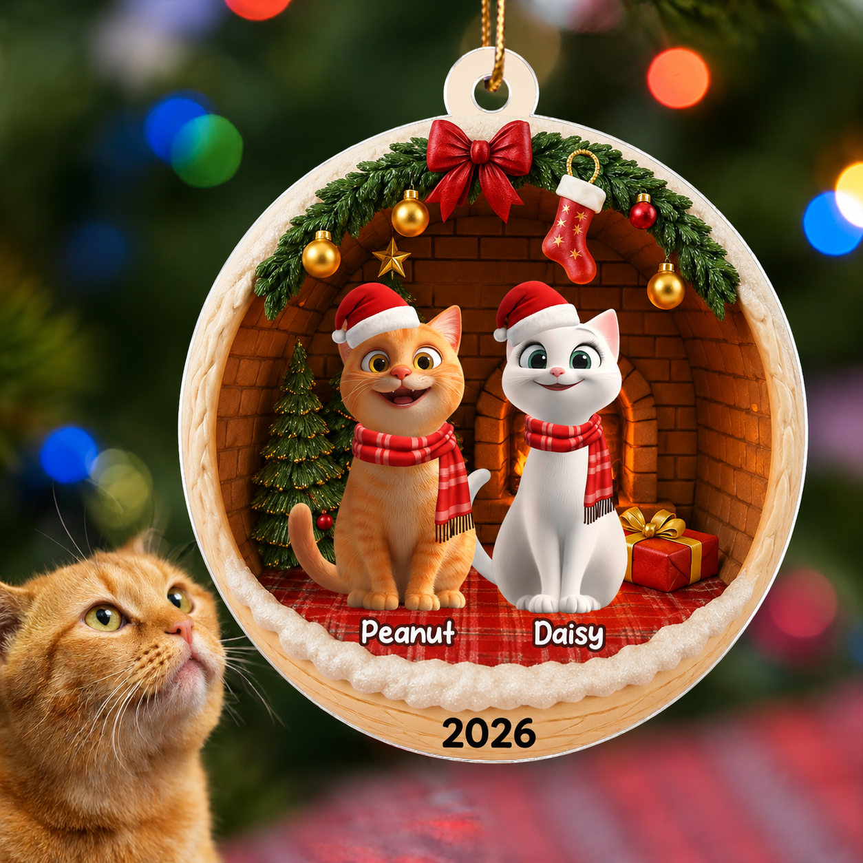3D Christmas Cats Cozy House - Personalized Acrylic Ornament - Christmas Gift for Cat Lovers