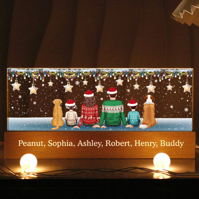 Family Dogs Cats Christmas Sitting Christmas Light Star Personalized Acrylic Block LED Night Light