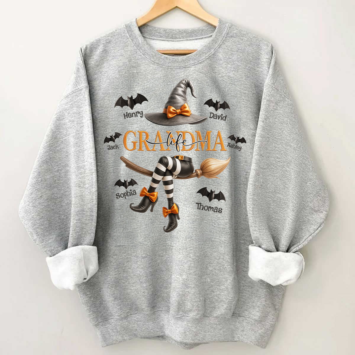 Grandma Life Witch 3D Effect Personalized Sweatshirt, Halloween Sweatshirt for Grandma
