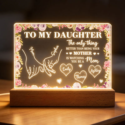 To My Daughter Mom And Daughter Holding Hands Custom Kids Names - Personalized Acrylic Block LED Night Light - Mother's Day Gift For Daughter