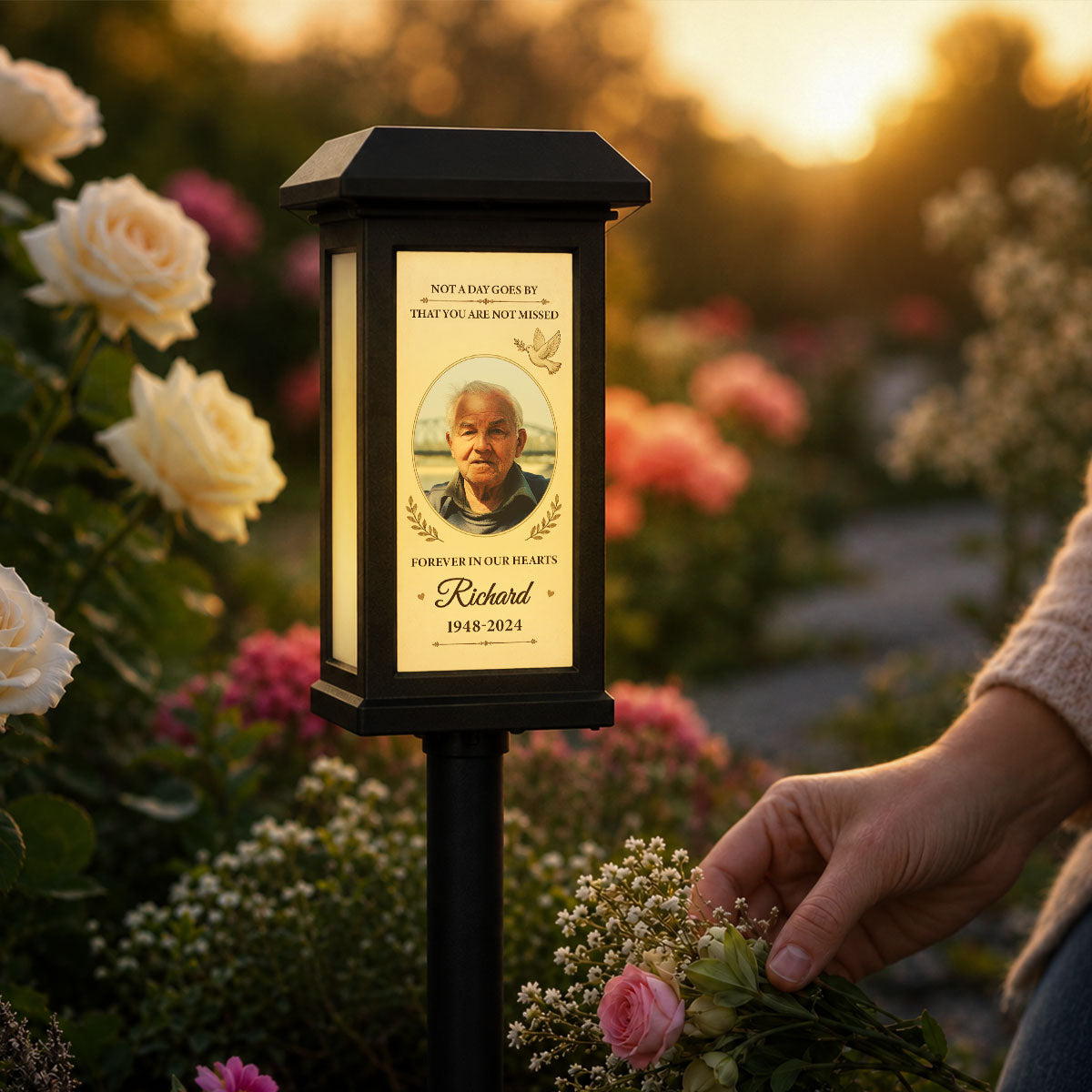 Forever in Our Hearts - Personalized Solar Garden Light - Custom Photo Gravesite Light, Outdoor Remembrance Garden Stake, Loss of Loved One Sympathy Gift