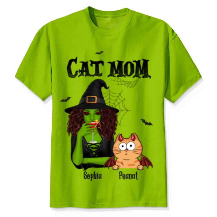Halloween Green Witch Cat Mom Personalized Shirt, Spooky Halloween Costume For Cat Lovers