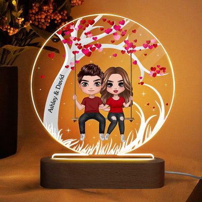 Couple Sitting On Swing Personalized Acrylic Circle LED Lamp Night Light