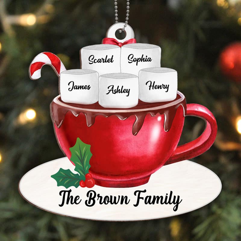 Family Marshmallow Cup Name Personalized Wooden Ornament