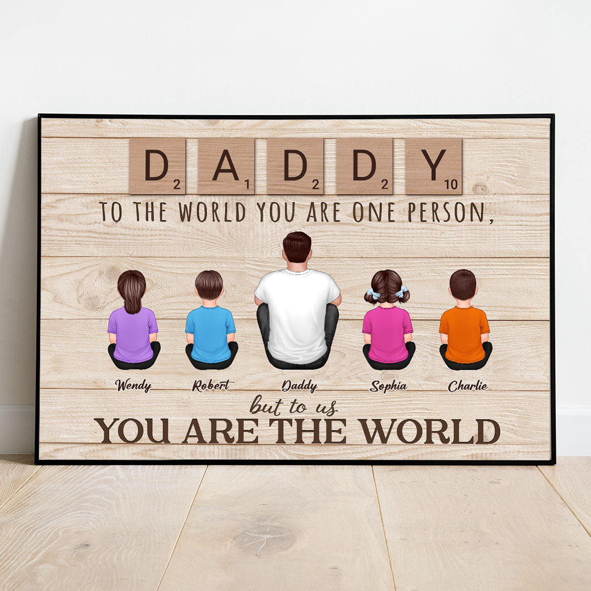 Daddy Grandpa Letters Wood Texture Sitting Back View Personalized Poster
