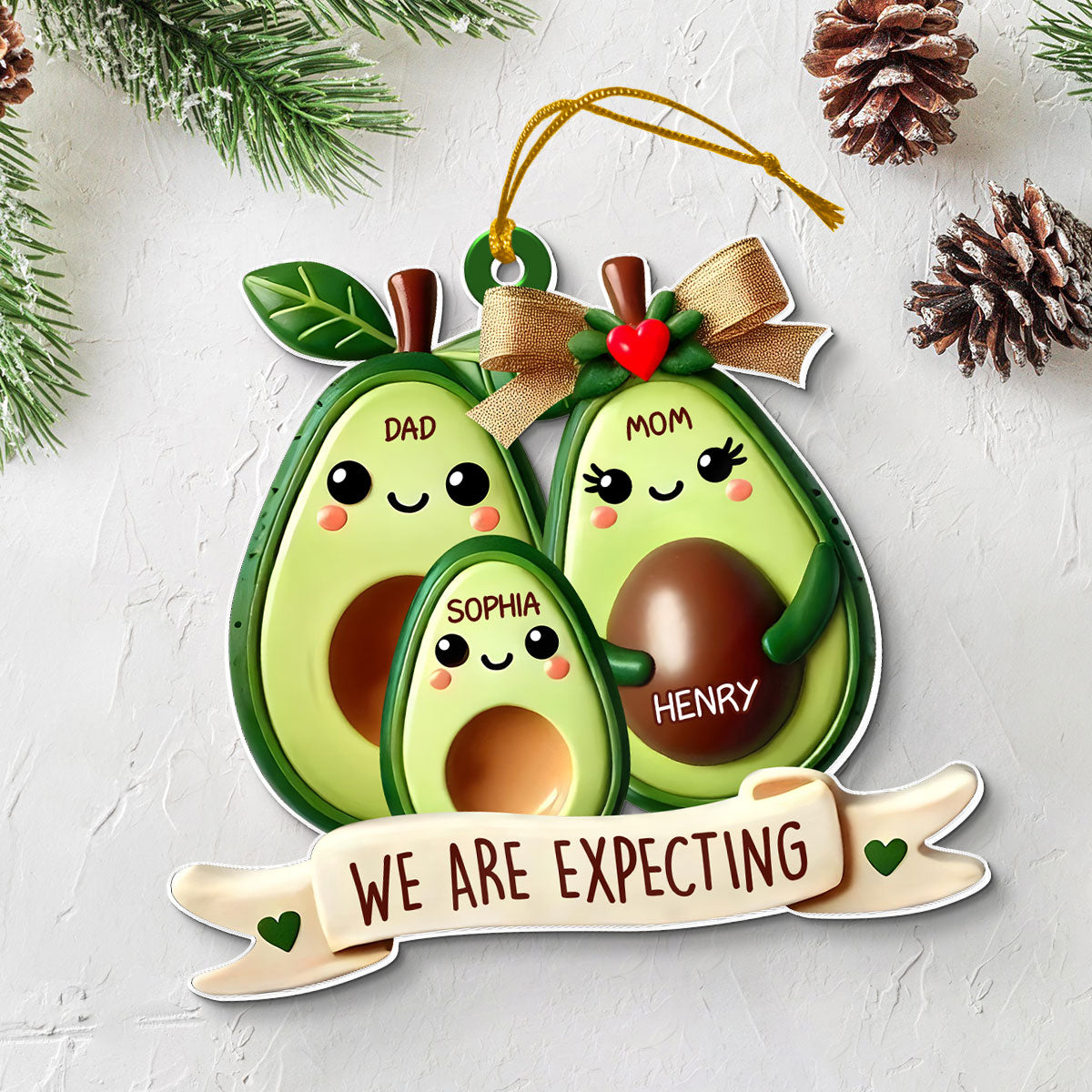 Avocado Expecting Parents With Kids Personlized Acrylic Ornament, Christmas Gift For New Mom New Parents