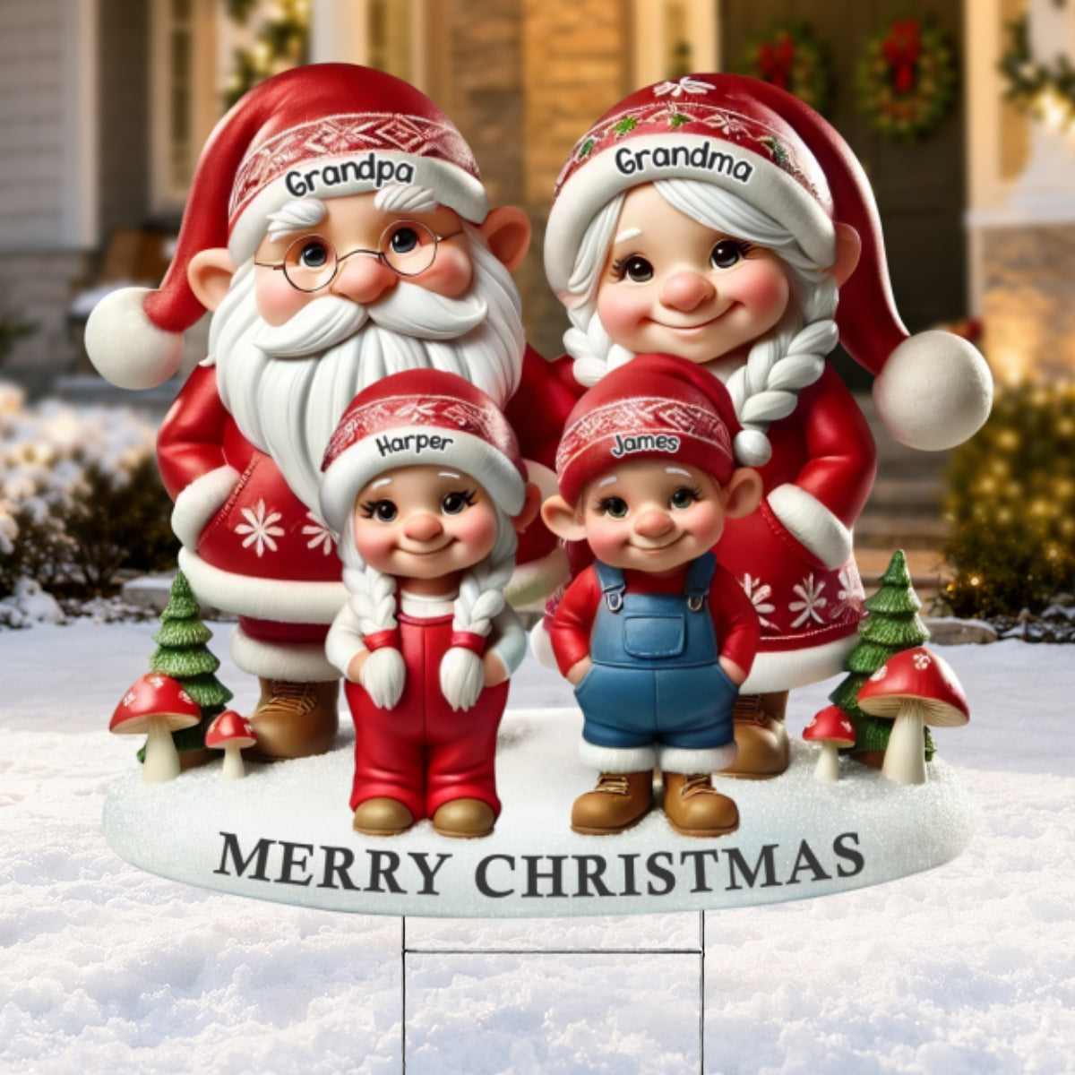 Christmas Gnome Grandpa Grandma Grandparents Grandkids - Personalized Yard Sign - Christmas Decor For Grandparents