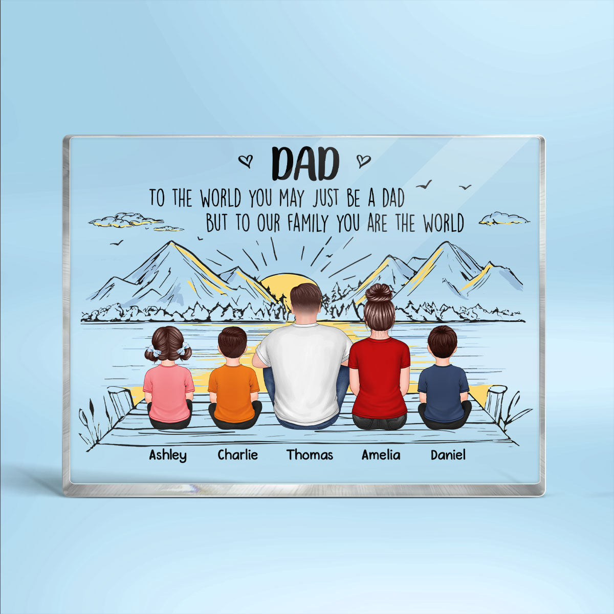 Dad You Are The World Man Kids Dogs Cats Back View Personalized Horizontal Rectangle Acrylic Block Plaque