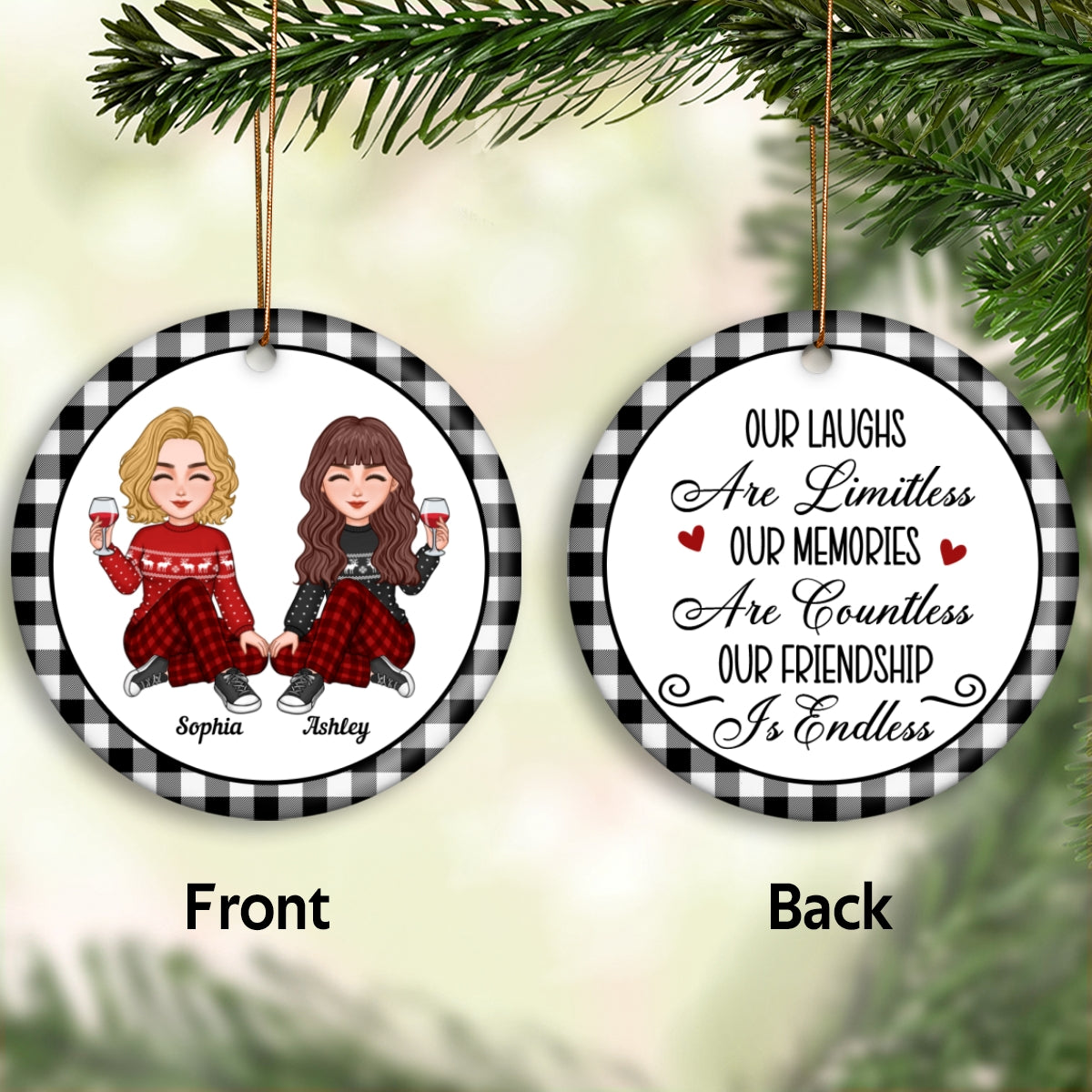 Cute Besties Our Laughs Are Limitless Personalized Double Sided Circle Ornament