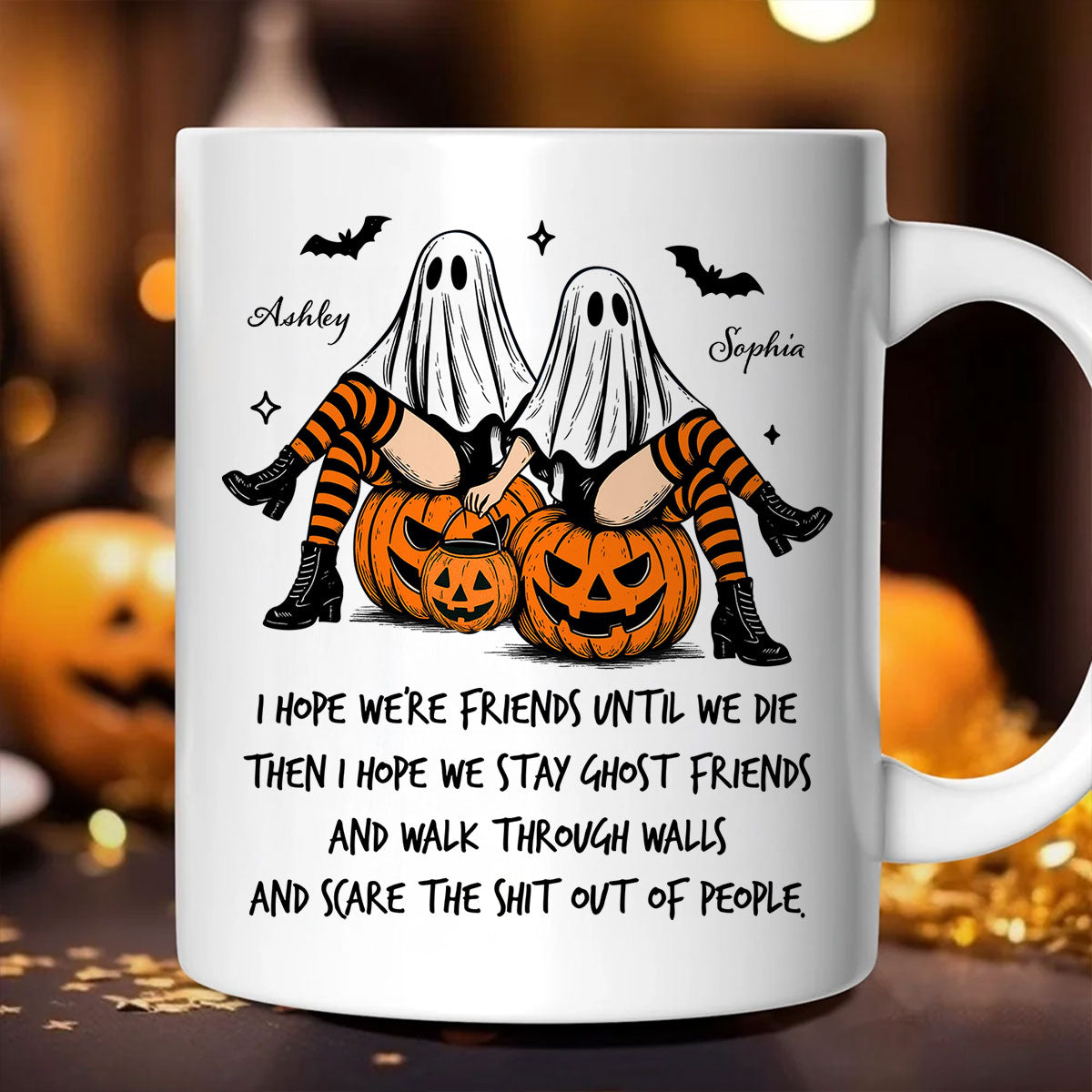 Ghost Girls We're Friends Until We Die Personalized Mug, Halloween Gift for Besties, Best Friends