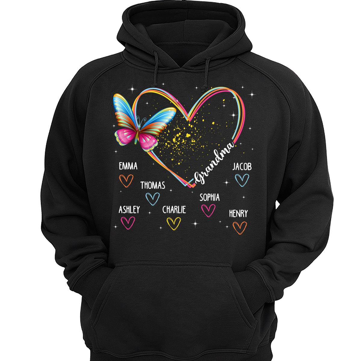 Grandma Mom Heart Lines Butterfly Personalized Shirt