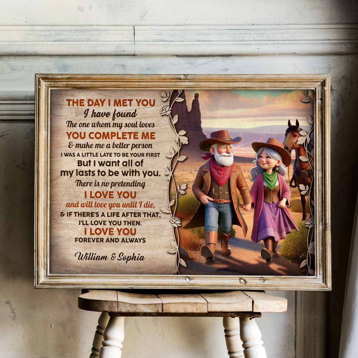 The Day I Met You Cowboy Happy Old Couple Personalized Poster, Anniversary  Gift For Him, For Her, Husband, Wife