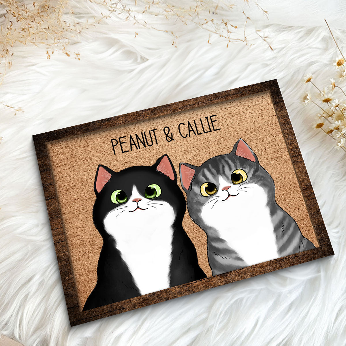 Peeking Fluffy Cats Personalized 2-Layer Wooden Plaque