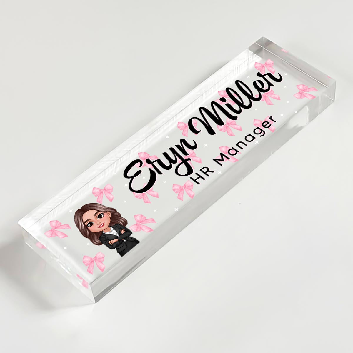 Coquette Woman Office Personalized Acrylic Desk Name Plate, Office Desk Decor, Gift For Colleagues, Coworkers, Boss