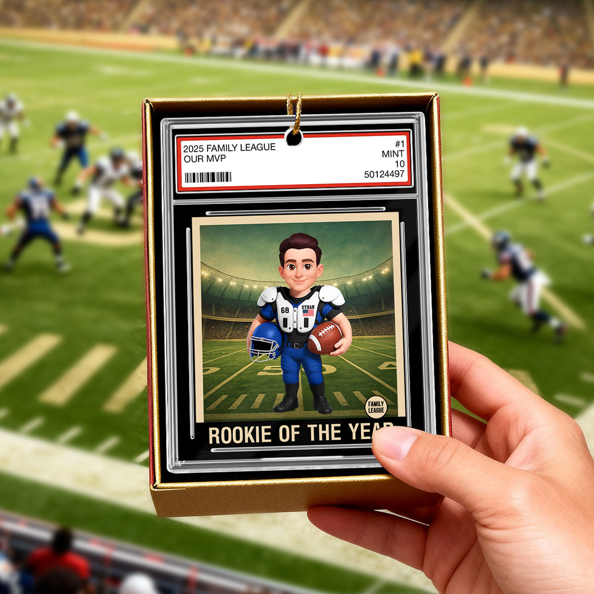 American Football Player All Star Trading Card Style - Personalized Acrylic Ornament - Christmas Gift For Son, Grandson